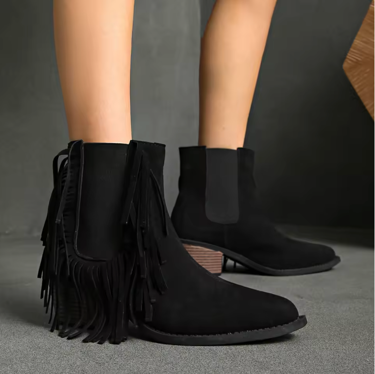 Olivine | Fringe Suede Ankle Boots