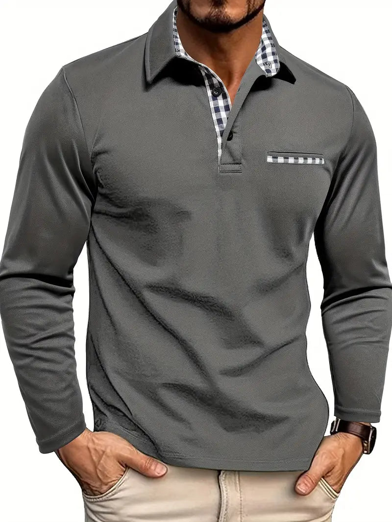 Adriano™ – Long Sleeve Polo Shirt with Check Details