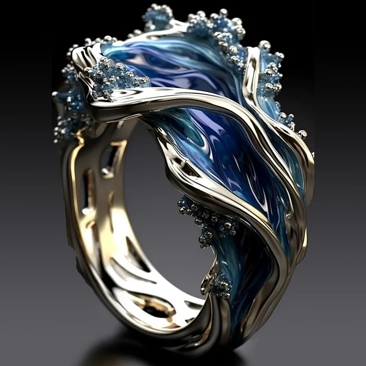 Golden Ocean Wave Ring