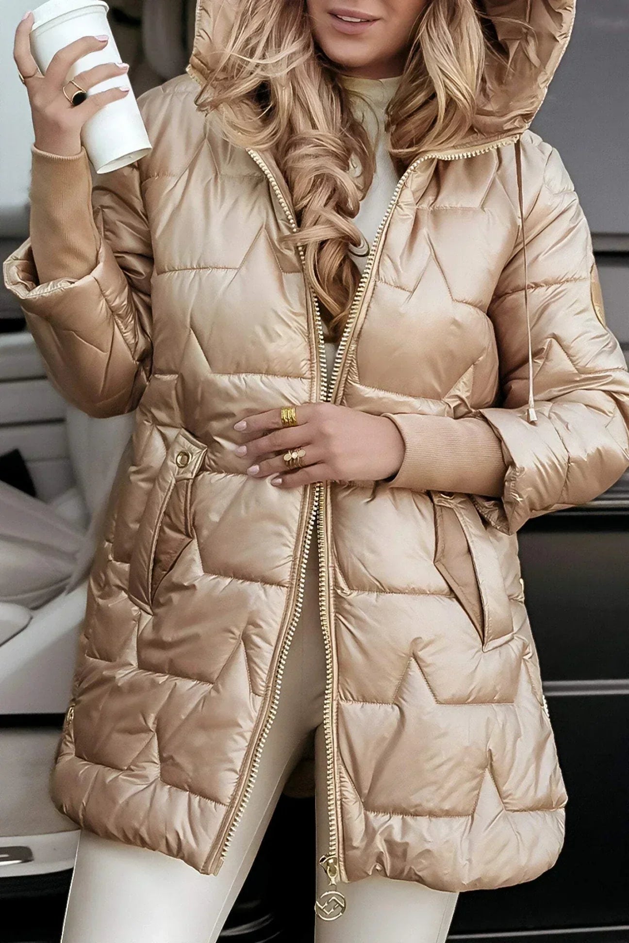 Lina | Long, warm padded jacket with generous hood