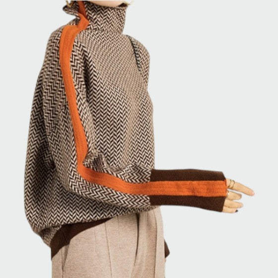 Olivia – Herringbone Luxe Turtleneck